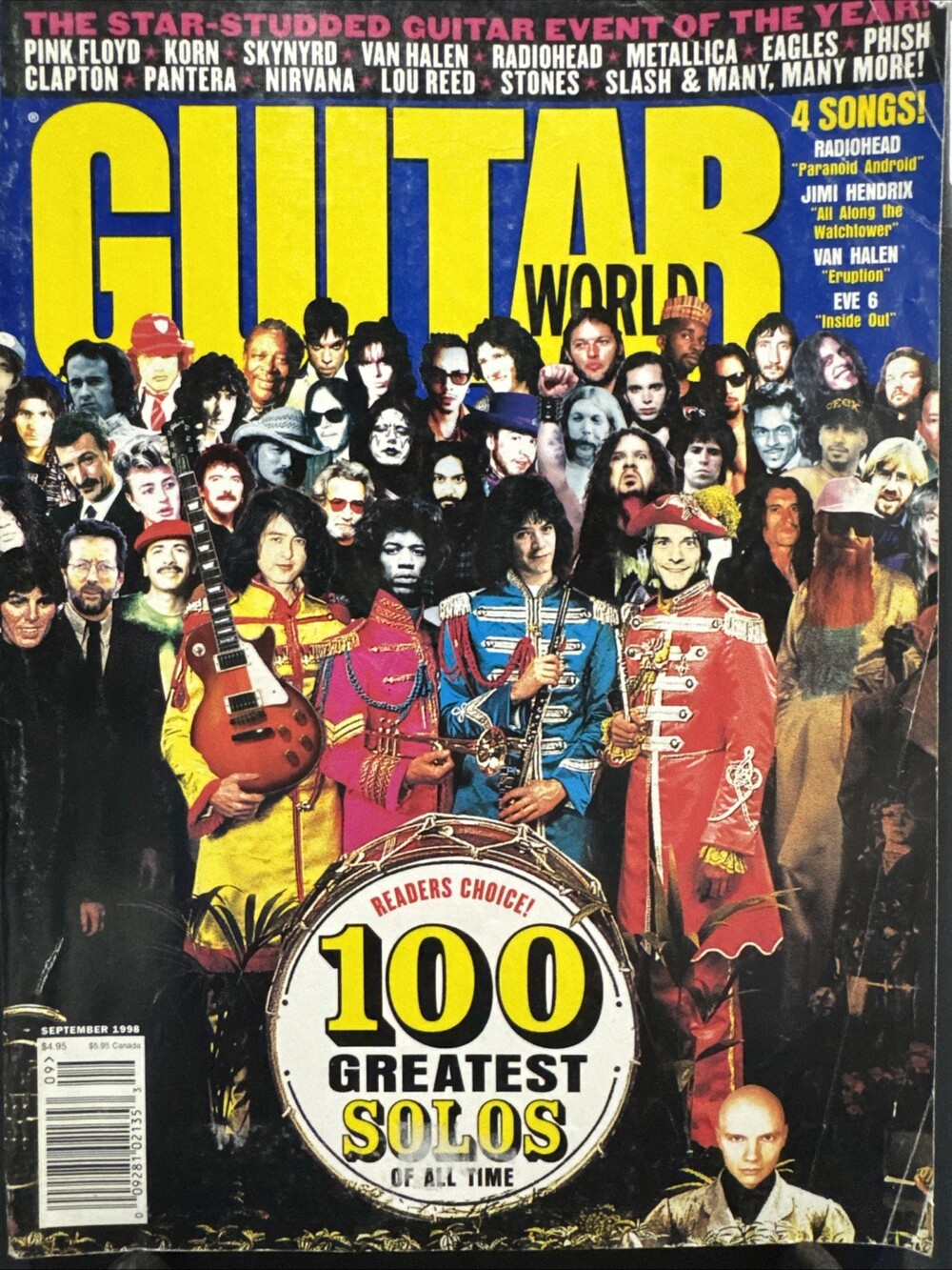 1998 SEPTEMBER GUITAR WORLD MAGAZINE - 100 GREATEST SOLO FRONT COVER W Poster
